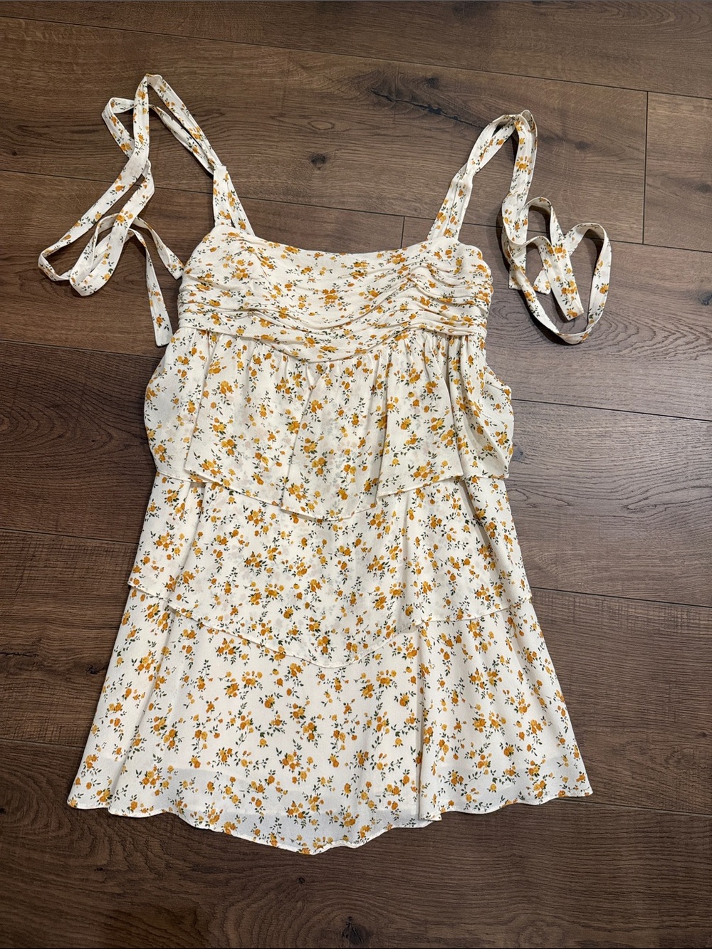 Reformation Cream Sundress with Yellow Floral Print